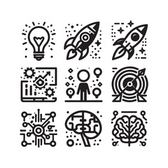 Business strategy , Business & Finance Icons Set – Analytics, Growth, Investment, and Performance Metrics