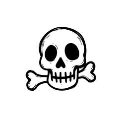 Stylized Skull and Crossbones Graphic with Cartoonish Features, Simple Design