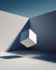 White Cube Floating in Outdoor Corner Scene