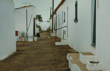 Street of the ancient village of Mina de São Domingos, Alentejo, Portugal