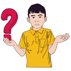 Curious Boy Stand With Question Mark