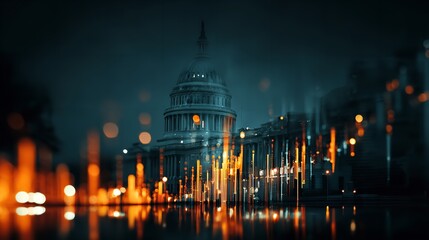 Capitol Building Nightscape with Light Trails – Futuristic City Glow