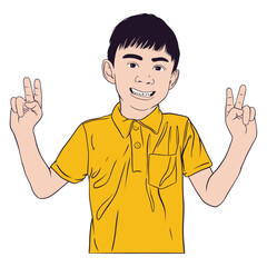 Happy Boy With Peace Hand