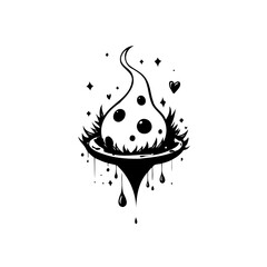 Stylized fungal illustration with dripping elements, presenting a curious and otherworldly form © Rahma