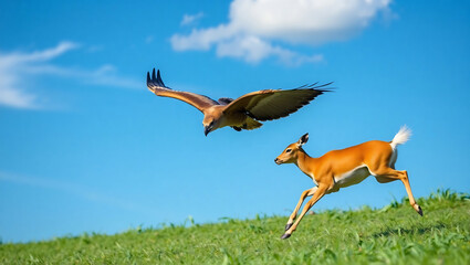 Wildlife in Motion: A majestic eagle soaring across the sky or a deer mid-stride through the grass.