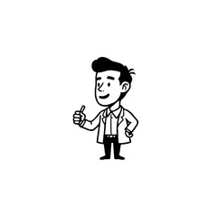 Friendly cartoon man character giving thumbs up gesture on white background