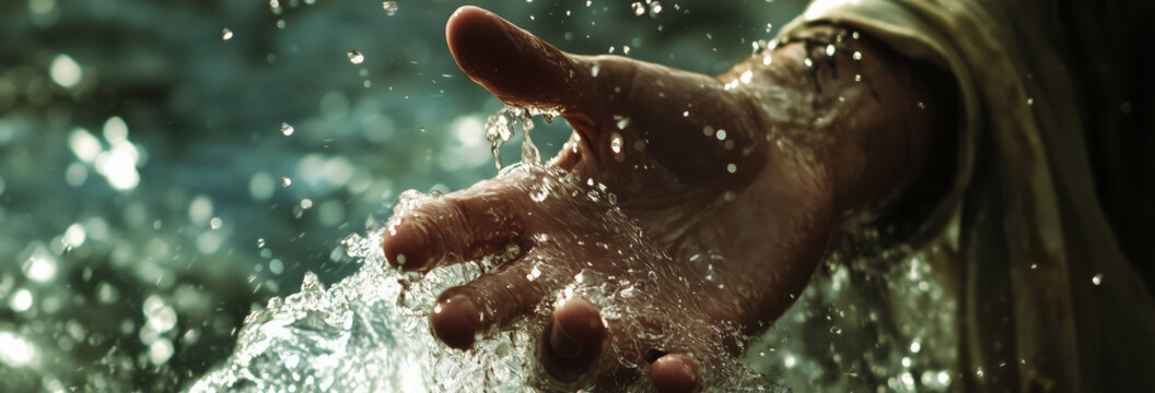 Jesus reaching his hand into the water to save you from drowing.