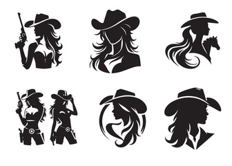 Naklejka premium A Cowgirl Silhouette Vector Set
