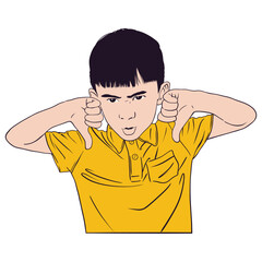 Unhappy Boy Showing Thumbs Down
