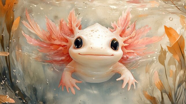 A cute, serene amphibian in a watery environment