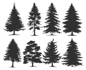 Obraz premium Collection of evergreen tree silhouettes