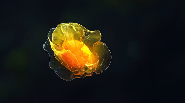 8. Translucent organic blob glowing faintly in center of black