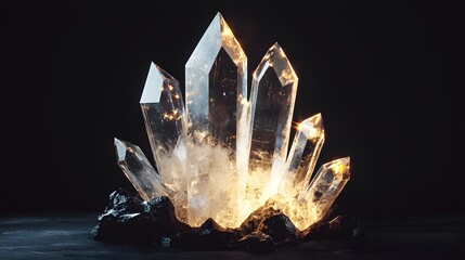 11. Pale glowing crystal shard with sharp facets isolated on black