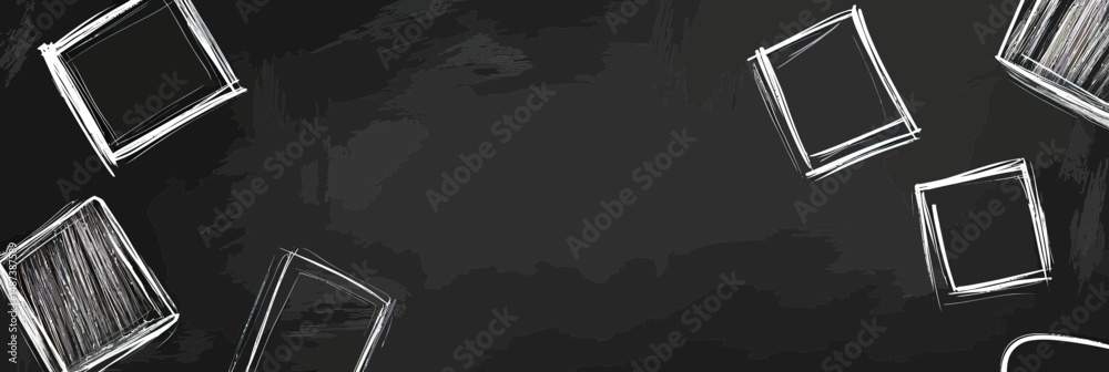 Poster hand drawn sketch style square frames with scribble brush stroke on dark chalkboard background for d