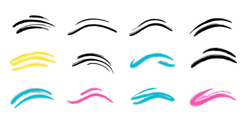 Fototapeta premium Set of colorful curved brush stroke and squiggle underline vector elements for marker pen emphasis and highlight accents in flat minimalist style