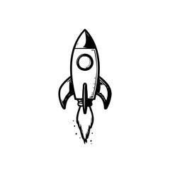 Stylized Single Line Art Depiction of a Rocket Ship Launching Upward