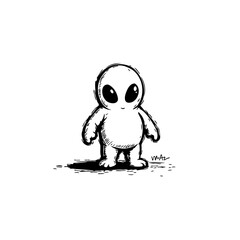 Monochrome depiction of an extraterrestrial being with large eyes staring directly