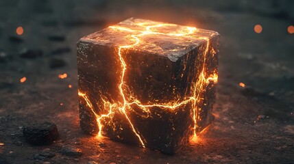 38. Faded cube with glowing cracks seeping energy