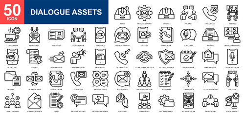 Dialogue Assets icon set collection. Smart communication, social media, mobile app, direct message, discussion icon. Simple line vector.