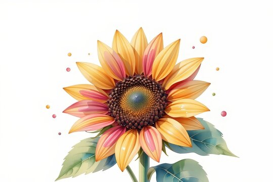 create a hyper realistic watercolor clipart illustration of a blooming sunflower at the bottom of the image, against a white background, ample copy space at the top for text or design elements.