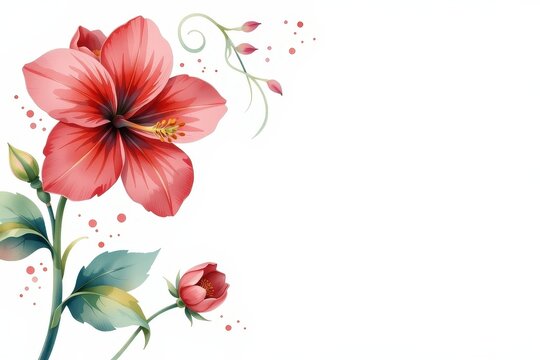 watercolor clipart illustration of a blooming crimson flower at the bottom of the frame on a white background, ample copy space at the top for text or design elements.