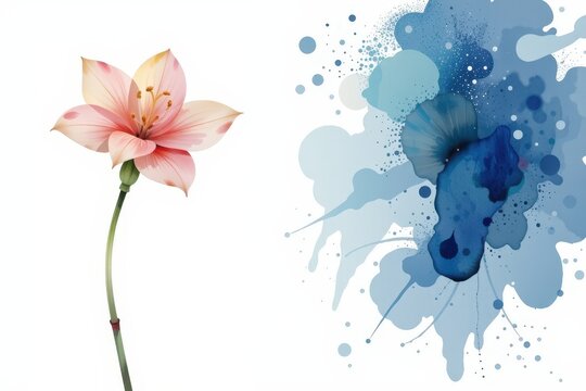 watercolor clipart illustration of a delicate flower at the top with a white background, ample copy space at the bottom for text or design elements.