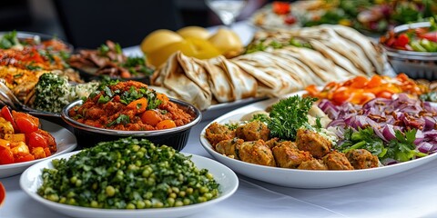 Fototapeta premium Traditional halal lunch in a restaurant on a serving table 