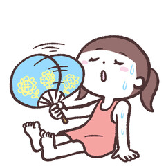 うちわであおぐ女の子のイラスト