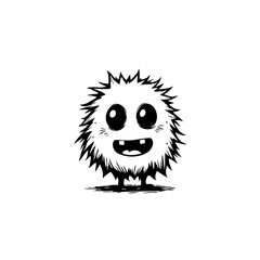 Playful monochromatic fuzzy creature with simplistic charm in a minimalist style