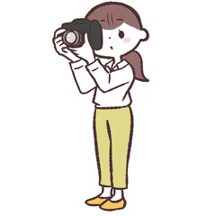 カメラ構える女性のイラスト