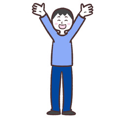 笑顔で両手を上げて万歳する男性のイラスト