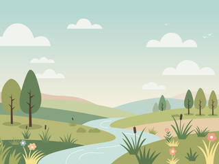 peaceful orchard fruit trees bloom minimalistic illustration digital art artwork