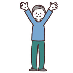 両手を上げて万歳するシニア男性のイラスト