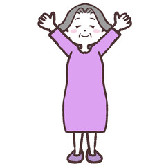 笑顔で万歳するシニア女性のイラスト