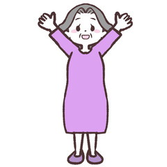 万歳するシニア女性のイラスト