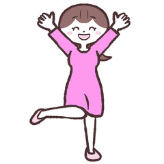 笑顔で万歳する女性のイラスト
