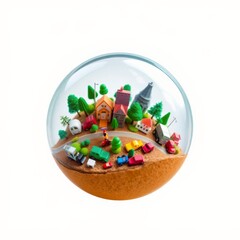 Miniature Toy Village Displayed Inside a Transparent Glass Dome for Creative Decor