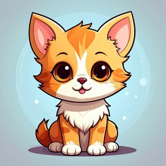 Fototapeta premium Adorable Orange Cat Character with Big Eyes and Fluffy Tail, Digital Illustration