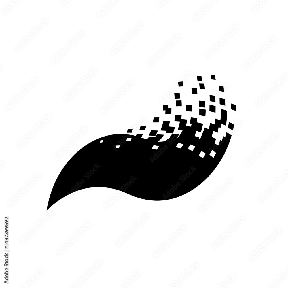 Poster digital wave: an abstract visual representation of a digital wave composed of black pixels cascading