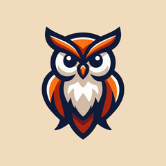 Owl mascot cartoon character for animal logo, predator wings emblem, cute nocturnal wildlife symbol, vector illustration with expressive bigeyes, wise character badge, animated graphic design
