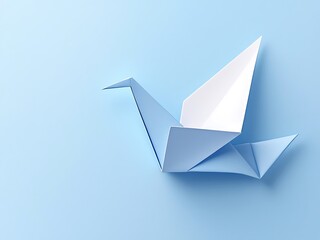 Detailed origami bird with clean folds and light blue background. Ideal for design, creativity, and minimal art visuals