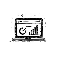 Hand-drawn Laptop Displaying Statistical Data and Growth Charts Visualization
