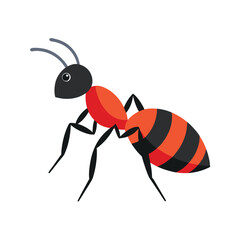 Simple illustration of an ant cartoon creature in red and black colors on white background