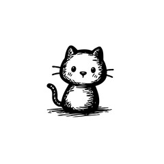 Charming Hand-Drawn Cat Illustration with Whimsical Detailing and Subtle Shadows