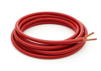 Coiled Red Electrical Cable, Copper Core, PVC Insulation, Energy Power, Wiring Supplies, Industrial.
