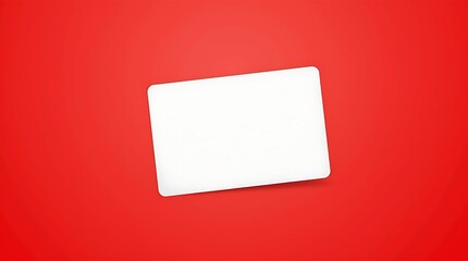 Blank white rectangular card mockup with rounded corners. Floating effect casting shadow on red background. Template for design or advertising gift card, credit card, business card.