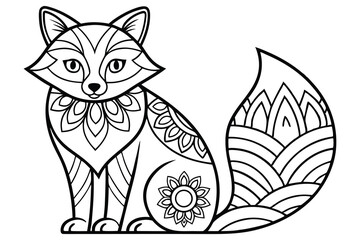 Intricate monochrome fox with floral and geometric patterns in a illustration artwork