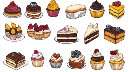 Illustration of birthday cake clipart with pieces of well dressed cakes
