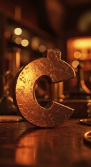 Golden Letter C in Vintage Setting: A Luxurious Still Life