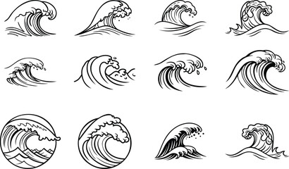 Ocean Wave Icons Set, vector
